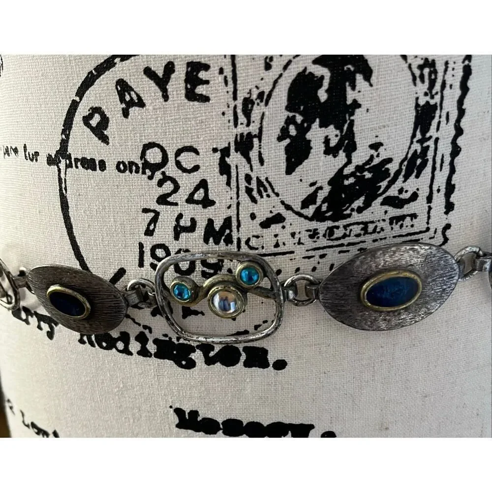 Chico's statement belt mixed-metal design oval-shaped cabochons dark blue
